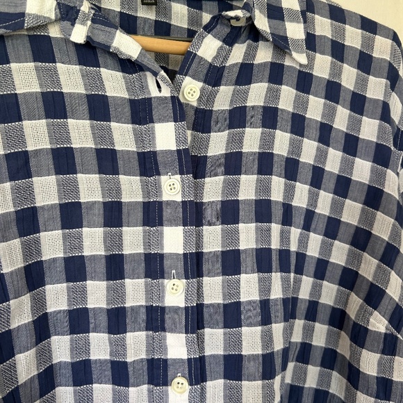 Women's TALBOTS Blue White Gingham Plaid Long Sleeve Shirt Tunic Button Top 3Xp - Picture 8 of 12